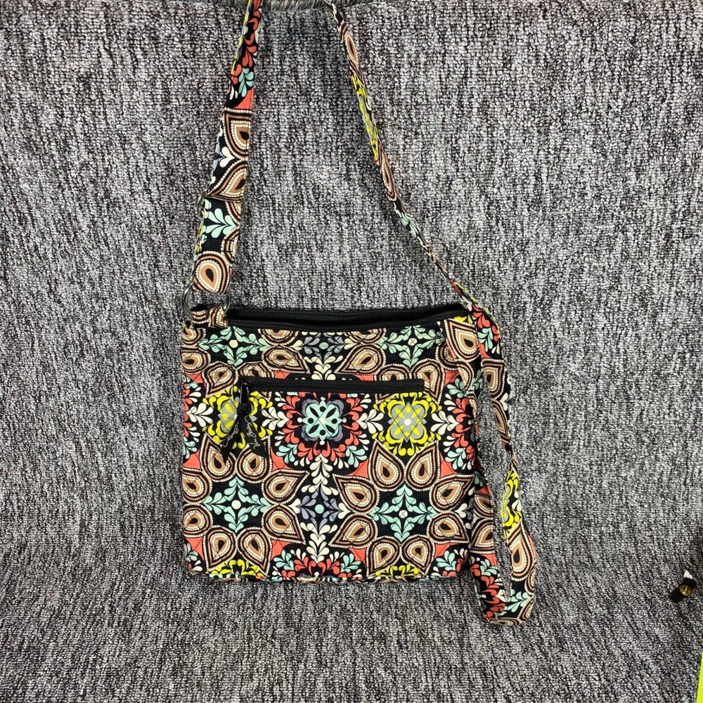 VTG Vera Bradley Concerto Triple Zip Hipster Crossbody Bag Quilted Paisley Tile
